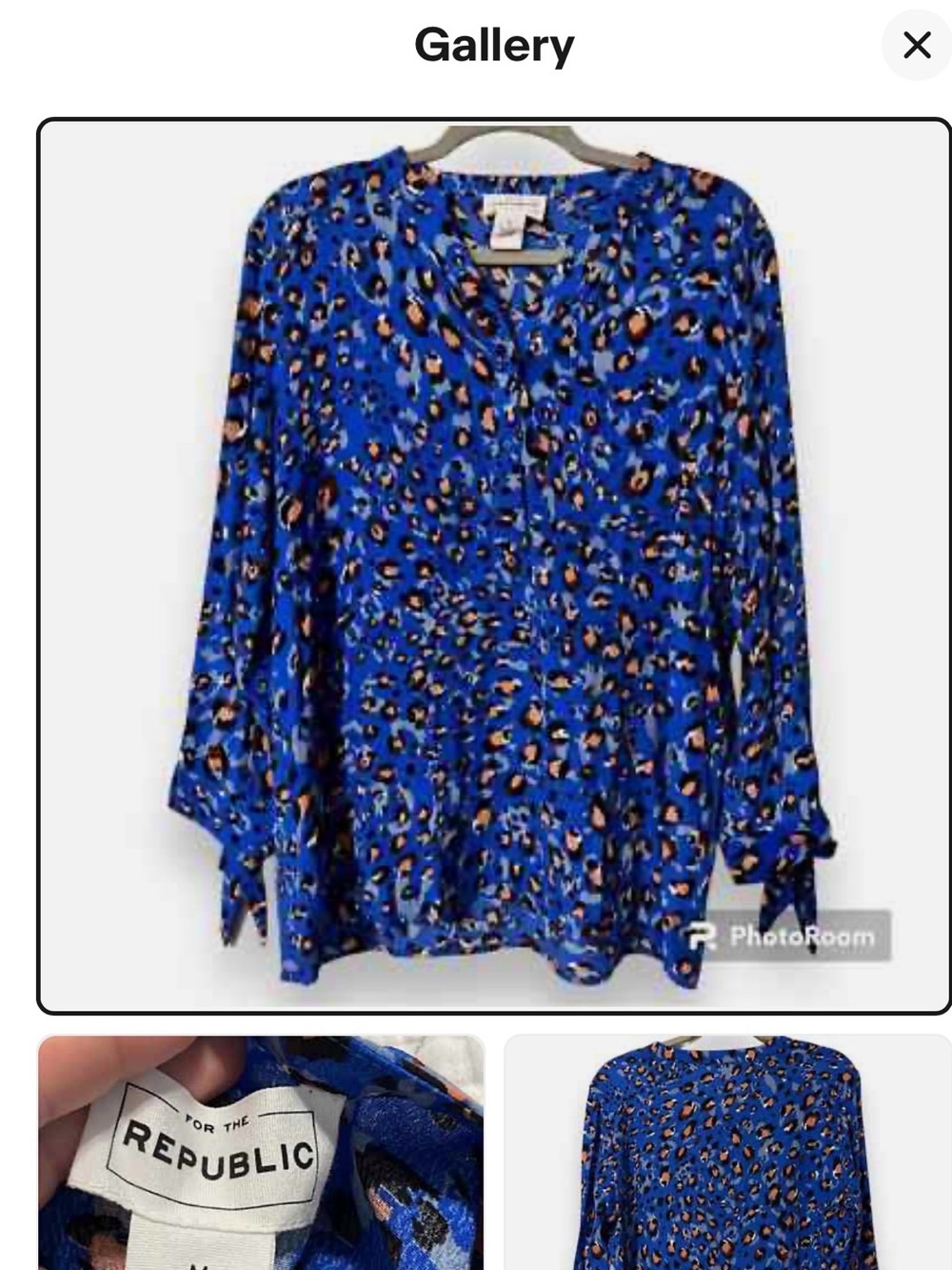 For The Republic Royal Blue Leopard-Print Tie-Sleeve Blouse